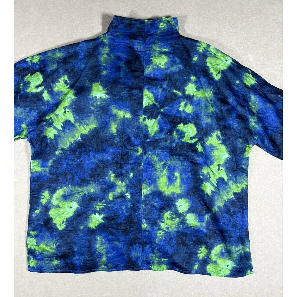 Ann Mashburn Tie Dye Split V-Neck Short Sleeve Top Size xl Cotton Boho Luxury - Picture 7 of 7